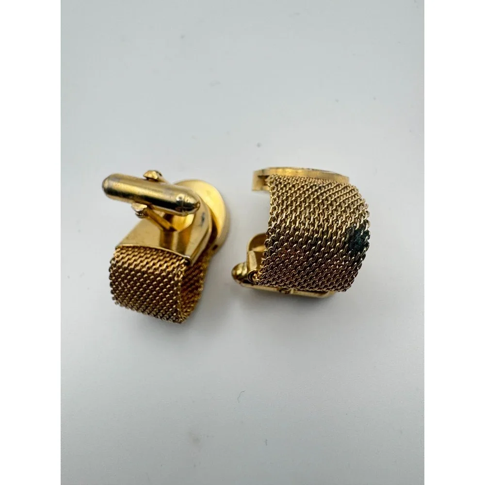 Vintage Anson Cufflinks Mesh Gold Tone Brushed Sunburst MCM